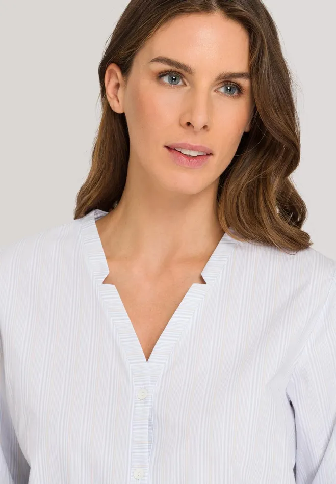 Cotton Notch Collar Shirt Dreamy Stripe Women HANRO Lounge Tops