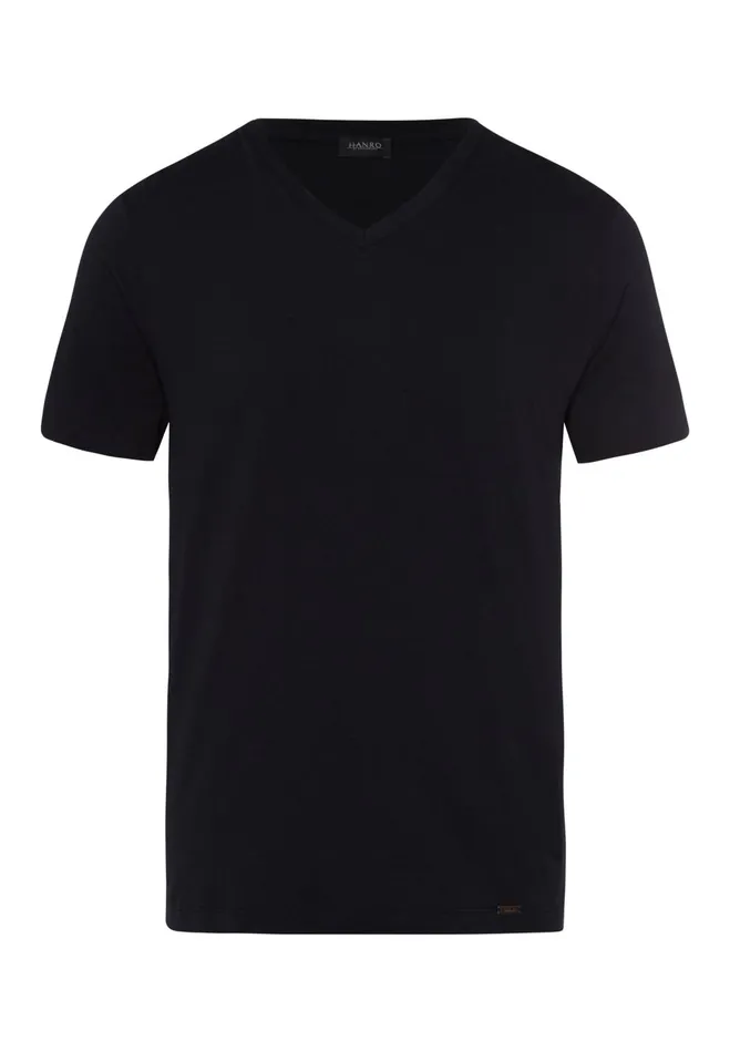 Cotton VNeck TShirt Black Men HANRO Pajama Tops