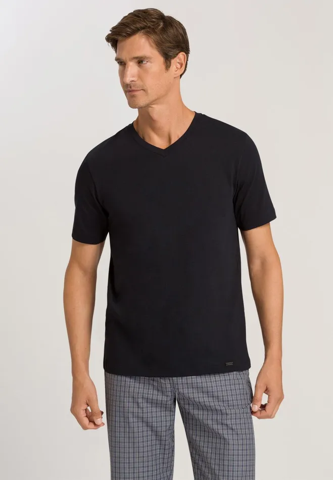 Cotton VNeck TShirt Black Men HANRO Pajama Tops