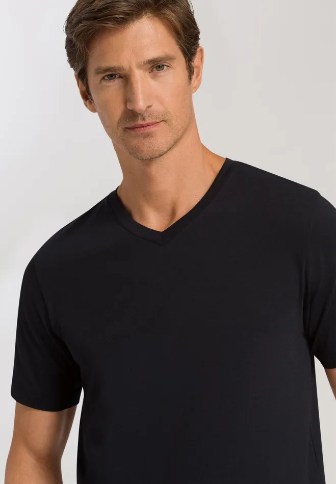 Cotton VNeck TShirt Black Men HANRO Pajama Tops