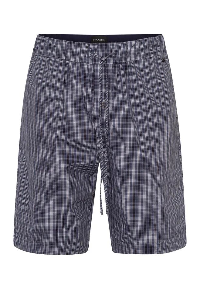 Cotton Woven Drawstring Shorts Grey Check Men HANRO Pajama Bottoms