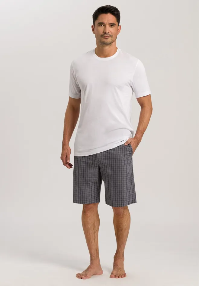 Cotton Woven Drawstring Shorts Grey Check Men HANRO Pajama Bottoms