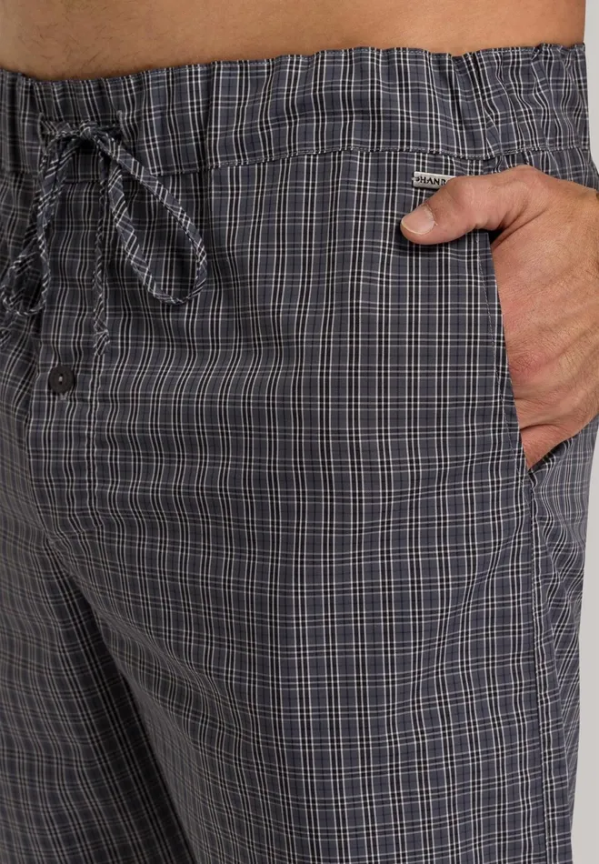 Cotton Woven Drawstring Shorts Grey Check Men HANRO Pajama Bottoms