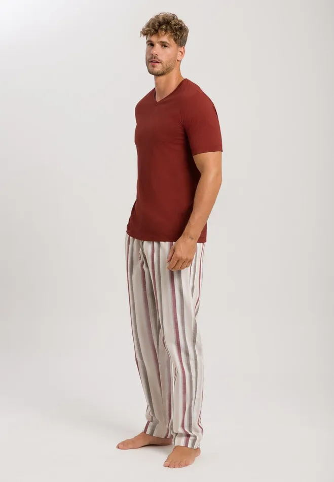 Cotton Woven Pajama Pants Russet Beige Stripe Men HANRO Pajama Bottoms
