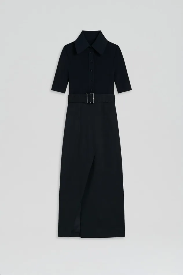 CREPE KNIT PENCIL COTTON DRESS NAVY Women Dresses Scanlan Theodore CREPE KNIT PENCIL COTTON DRESS NAVY Women Dresses Scanlan Theodore