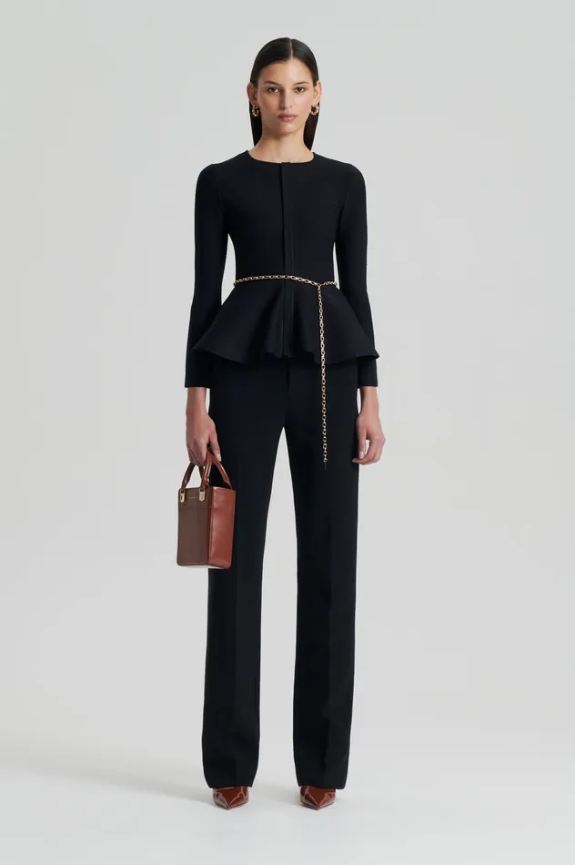 CREPE KNIT RUFFLE JACKET BLACK Jackets Scanlan Theodore Women