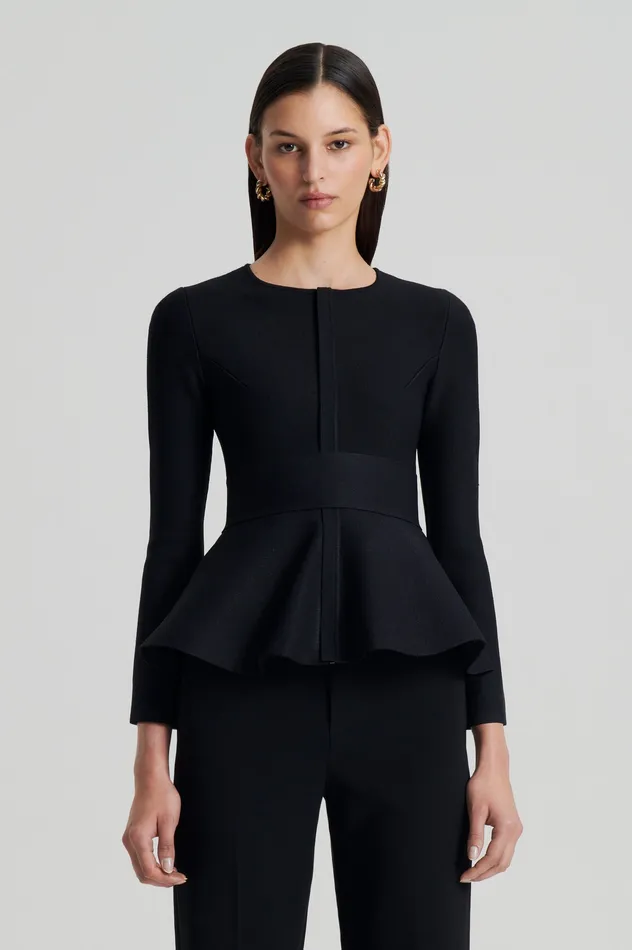 CREPE KNIT RUFFLE JACKET BLACK Jackets Scanlan Theodore Women CREPE KNIT RUFFLE JACKET BLACK Jackets Scanlan Theodore Women
