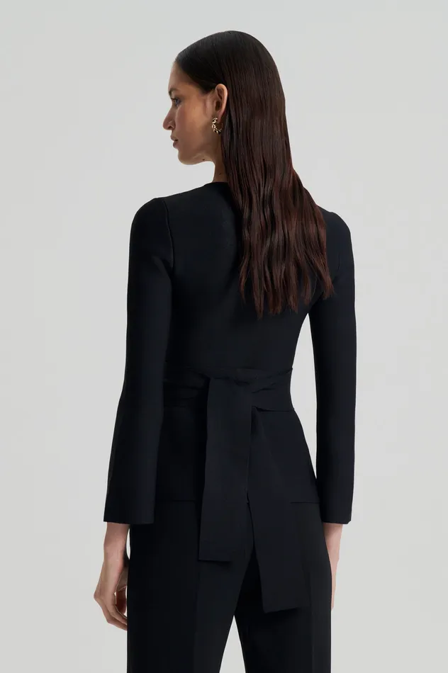 CREPE KNIT RUFFLE JACKET BLACK Jackets Scanlan Theodore Women CREPE KNIT RUFFLE JACKET BLACK Jackets Scanlan Theodore Women