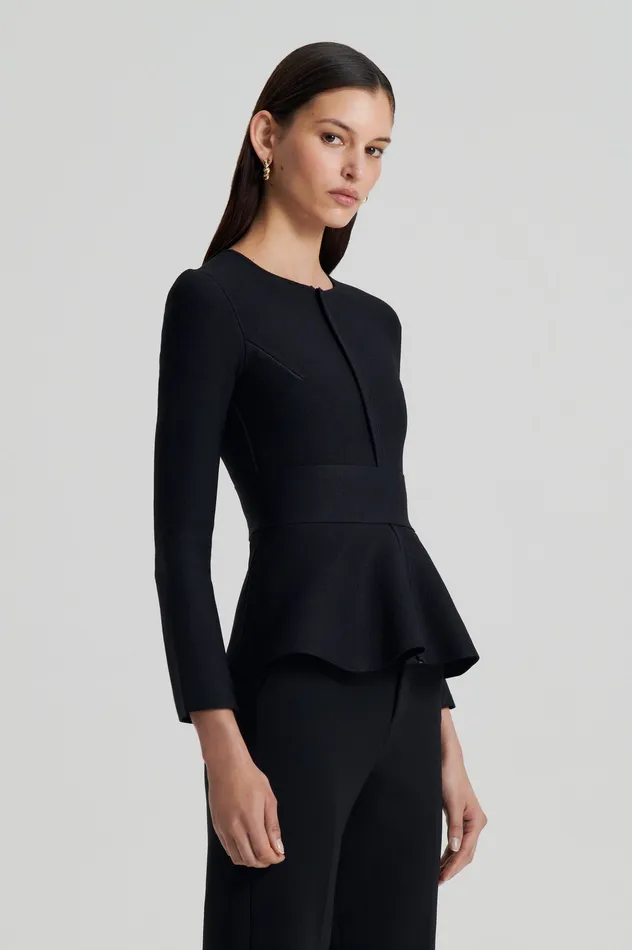 CREPE KNIT RUFFLE JACKET BLACK Jackets Scanlan Theodore Women CREPE KNIT RUFFLE JACKET BLACK Jackets Scanlan Theodore Women