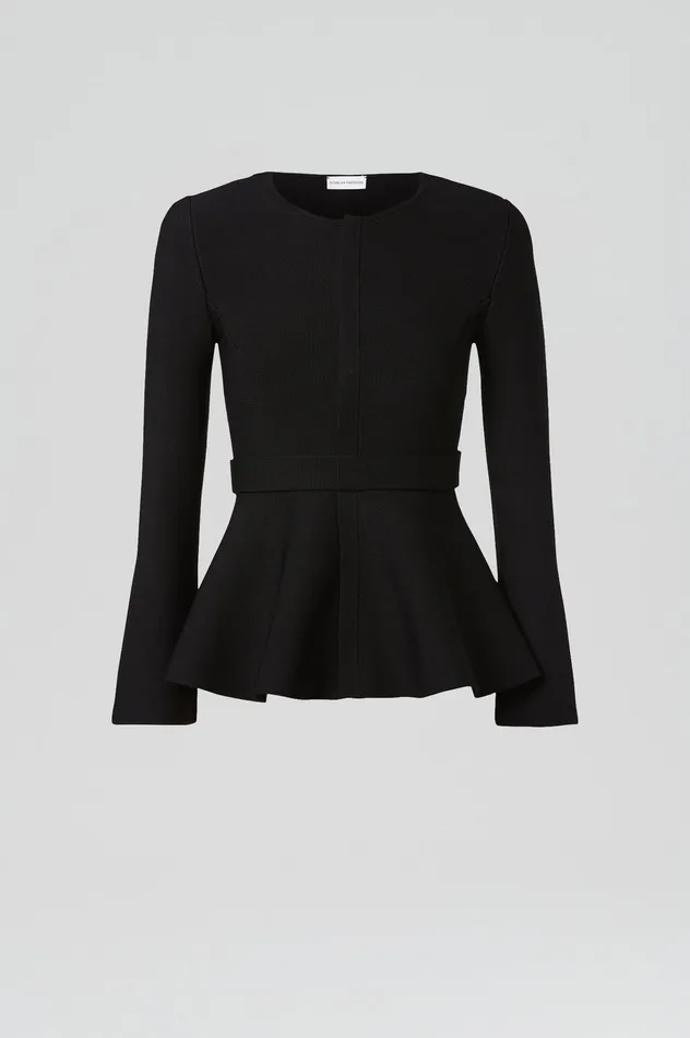 CREPE KNIT RUFFLE JACKET BLACK Jackets Scanlan Theodore Women CREPE KNIT RUFFLE JACKET BLACK Jackets Scanlan Theodore Women