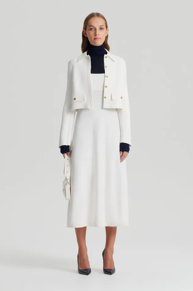 CREPE KNIT SQUARE NECK DRESS CREAM Women Dresses Scanlan Theodore