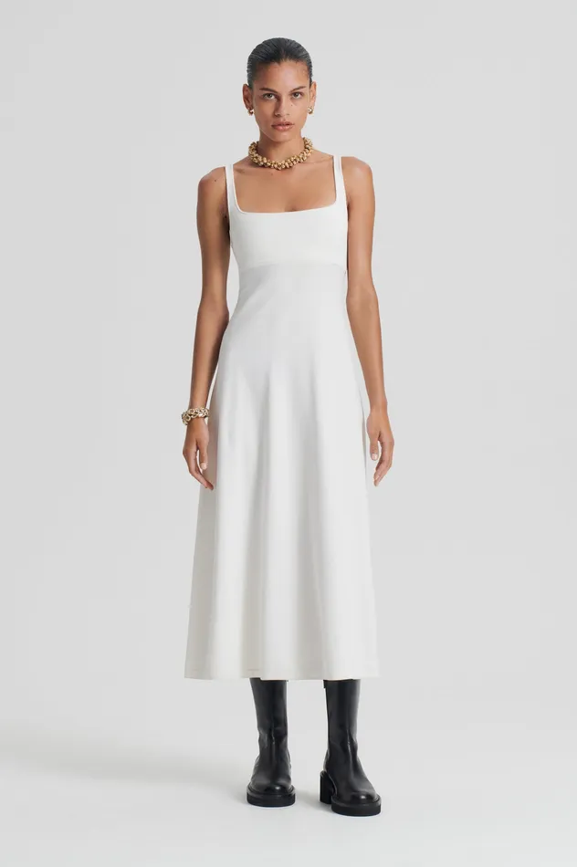 CREPE KNIT SQUARE NECK DRESS CREAM Women Dresses Scanlan Theodore CREPE KNIT SQUARE NECK DRESS CREAM Women Dresses Scanlan Theodore