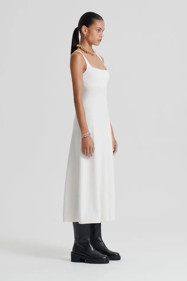 CREPE KNIT SQUARE NECK DRESS CREAM Women Dresses Scanlan Theodore CREPE KNIT SQUARE NECK DRESS CREAM Women Dresses Scanlan Theodore