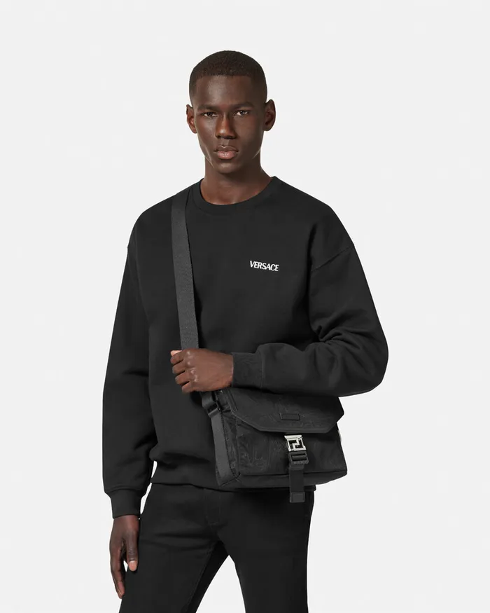 Crossbody and Messengers Men Versace Neo Nylon Jacquard Messenger Bag Black