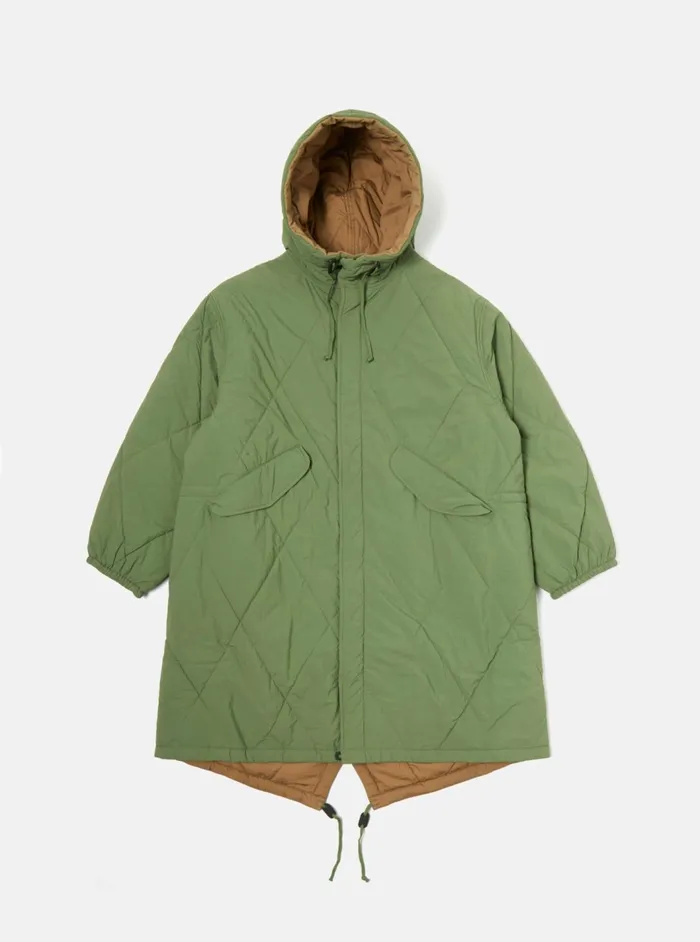 Diamond Quilt Parka In Green Recycled Nylon Men Universal Works Coats and Outerwear