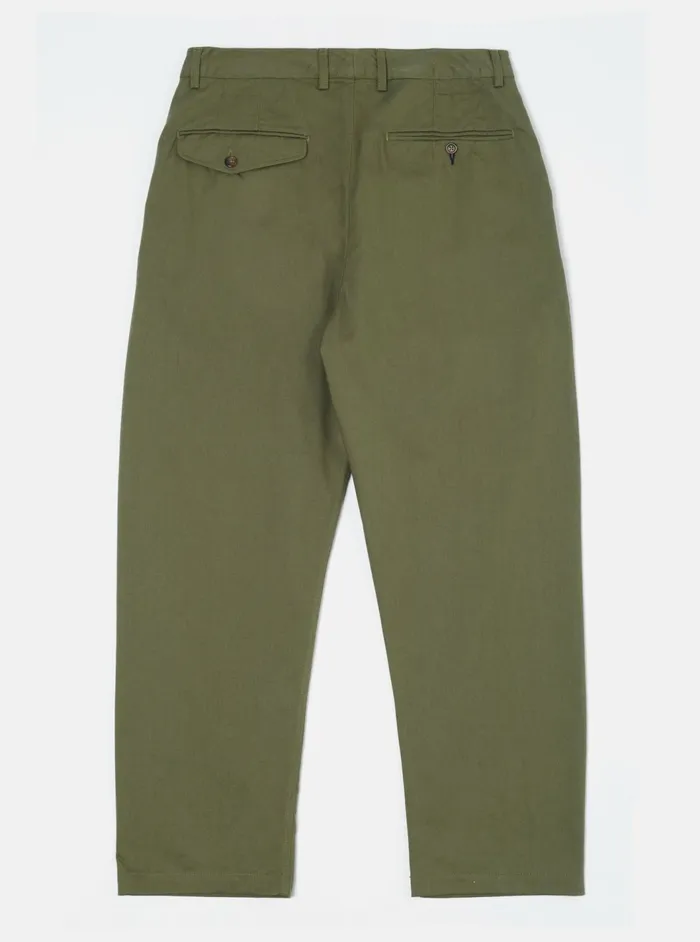 Double Pleat Pant In Light Olive Twill Men Universal Works Cotton Twill