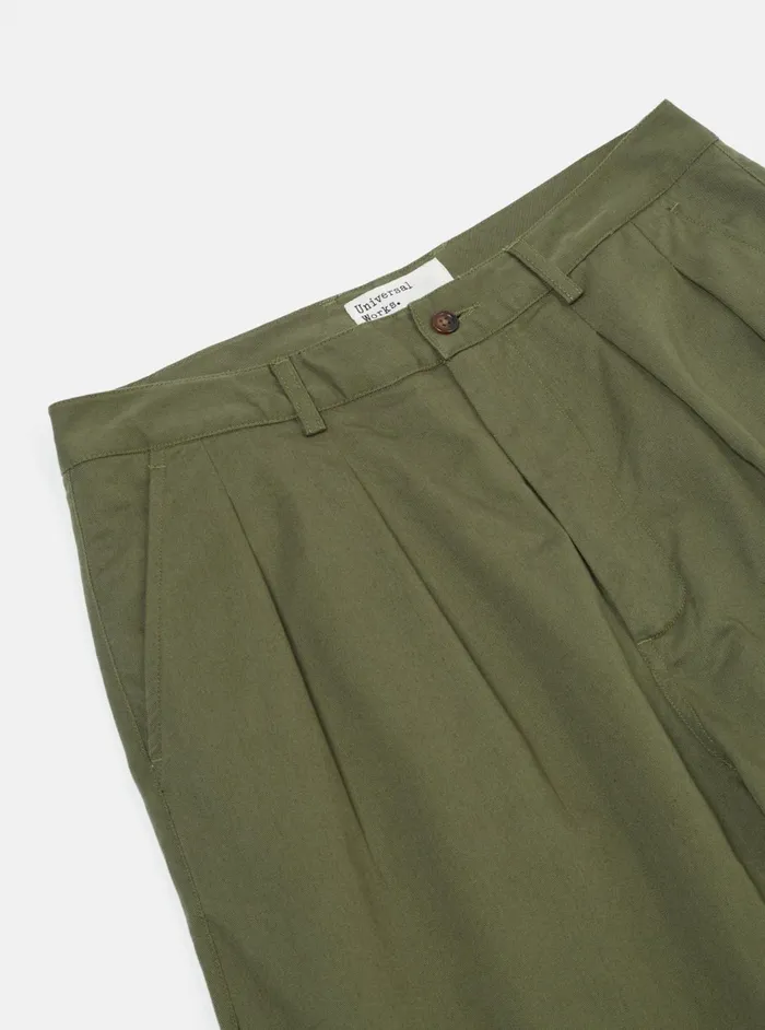 Double Pleat Pant In Light Olive Twill Men Universal Works Cotton Twill