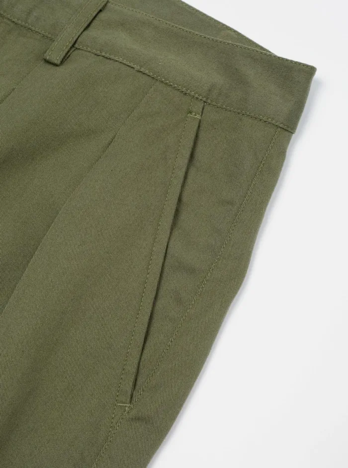 Double Pleat Pant In Light Olive Twill Men Universal Works Cotton Twill