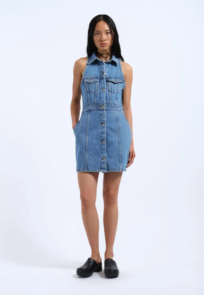 Dr Denim Skirts and Dresses Women Kinsley Dress 8211 Stream Sky Retro Stream Sky Retro