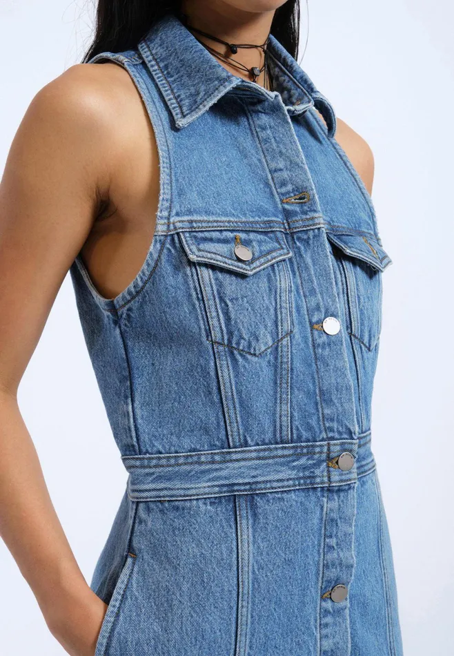 Dr Denim Skirts and Dresses Women Kinsley Dress 8211 Stream Sky Retro Stream Sky Retro