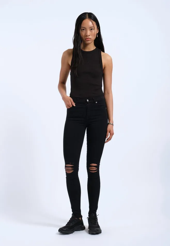 Dr Denim Super Skinny Women Lexy 8211 Black Ripped Knees Black Ripped Knees