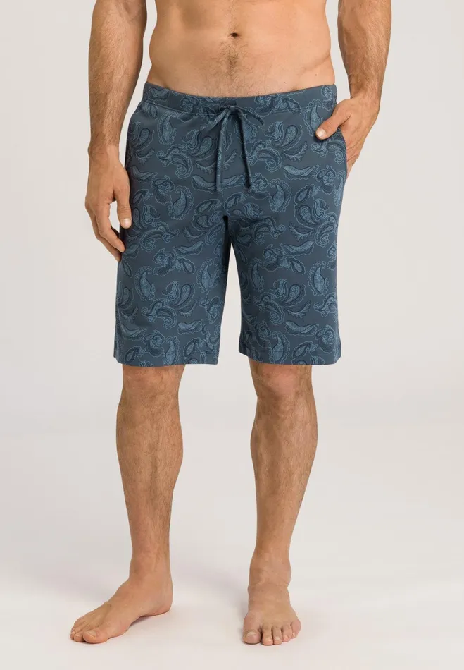 Drawstring Cotton Shorts Aqua Paisley Men HANRO Bottoms