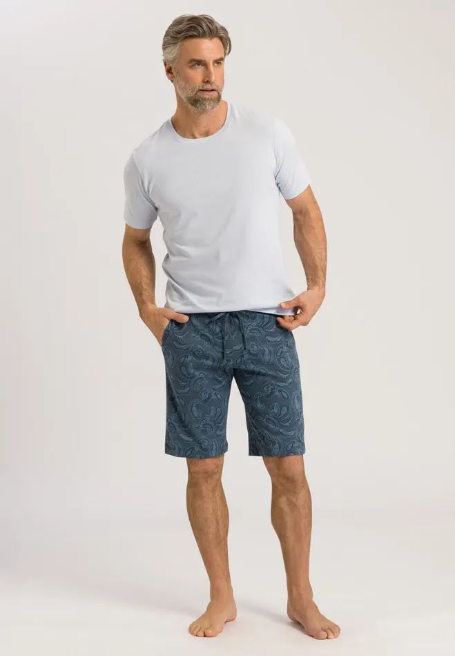 Drawstring Cotton Shorts Aqua Paisley Men HANRO Bottoms