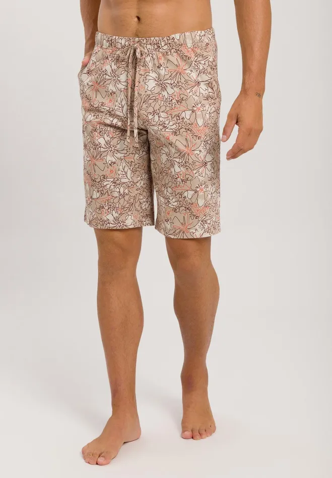 Drawstring Cotton Shorts Floral Outlines Men HANRO Pajama Bottoms