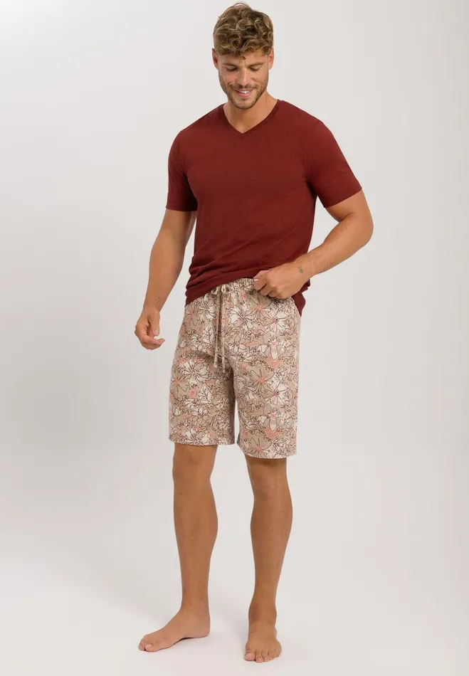 Drawstring Cotton Shorts Floral Outlines Men HANRO Pajama Bottoms