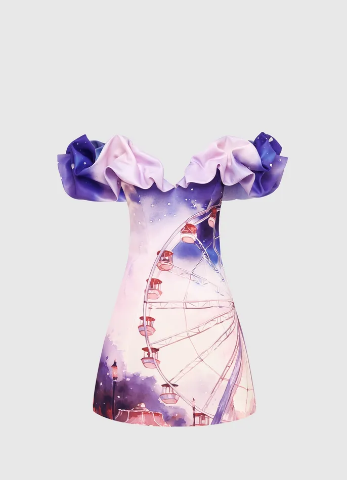 Dresses and Jumpsuits Women LEO LIN Bella Off Shoulder Frill Mini Dress 8211 Fairground Print Dresses and Jumpsuits Women LEO LIN Bella Off Shoulder Frill Mini Dress 8211 Fairground Print