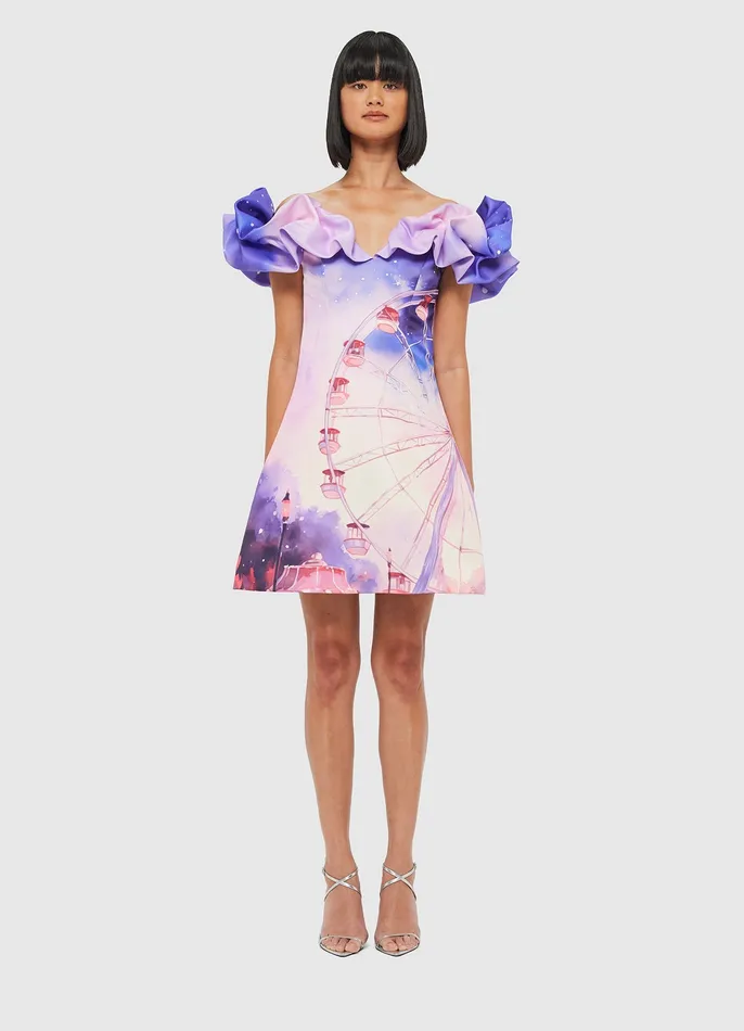 Dresses and Jumpsuits Women LEO LIN Bella Off Shoulder Frill Mini Dress 8211 Fairground Print
