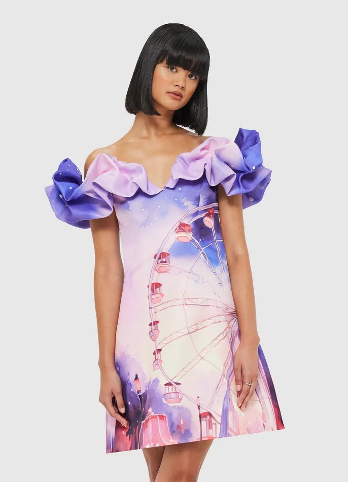 Dresses and Jumpsuits Women LEO LIN Bella Off Shoulder Frill Mini Dress 8211 Fairground Print