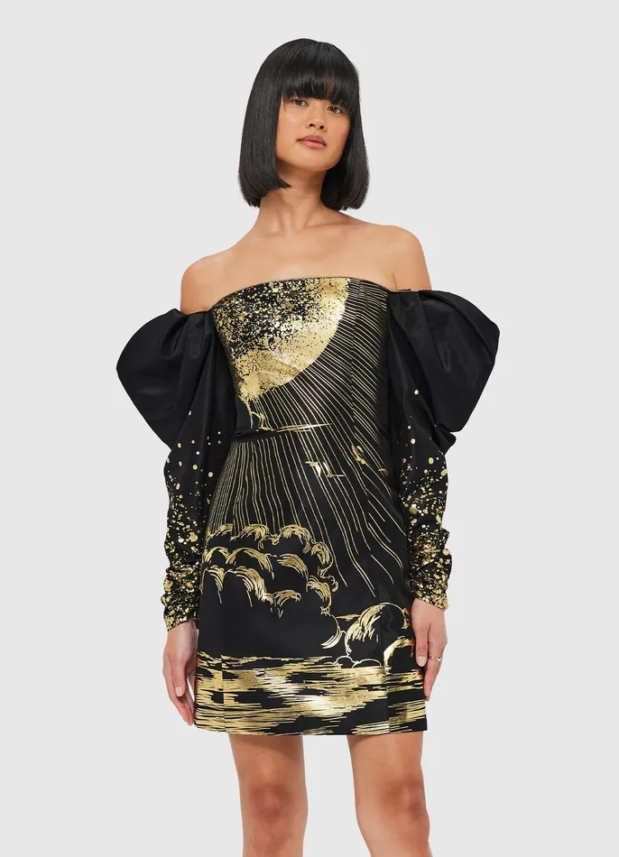 Dresses and Jumpsuits Women LEO LIN Gillian Off Shoulder Bustier Mini Dress 8211 Moonlight Print