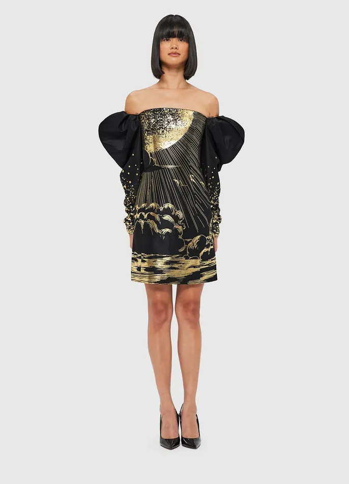 Dresses and Jumpsuits Women LEO LIN Gillian Off Shoulder Bustier Mini Dress 8211 Moonlight Print