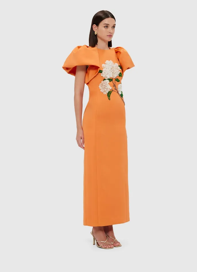 Dresses and Jumpsuits Women Lucinda Embellished Maxi Dress 8211 Hydrangea Print in Tangerine LEO LIN