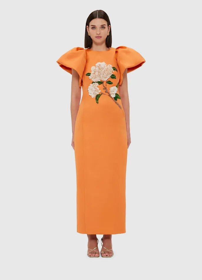 Dresses and Jumpsuits Women Lucinda Embellished Maxi Dress 8211 Hydrangea Print in Tangerine LEO LIN