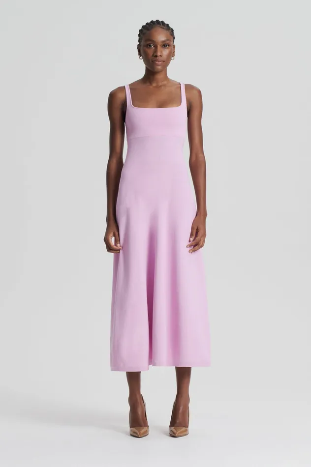 Dresses CREPE KNIT SQUARE NECK DRESS MAUVE Scanlan Theodore Women Dresses CREPE KNIT SQUARE NECK DRESS MAUVE Scanlan Theodore Women