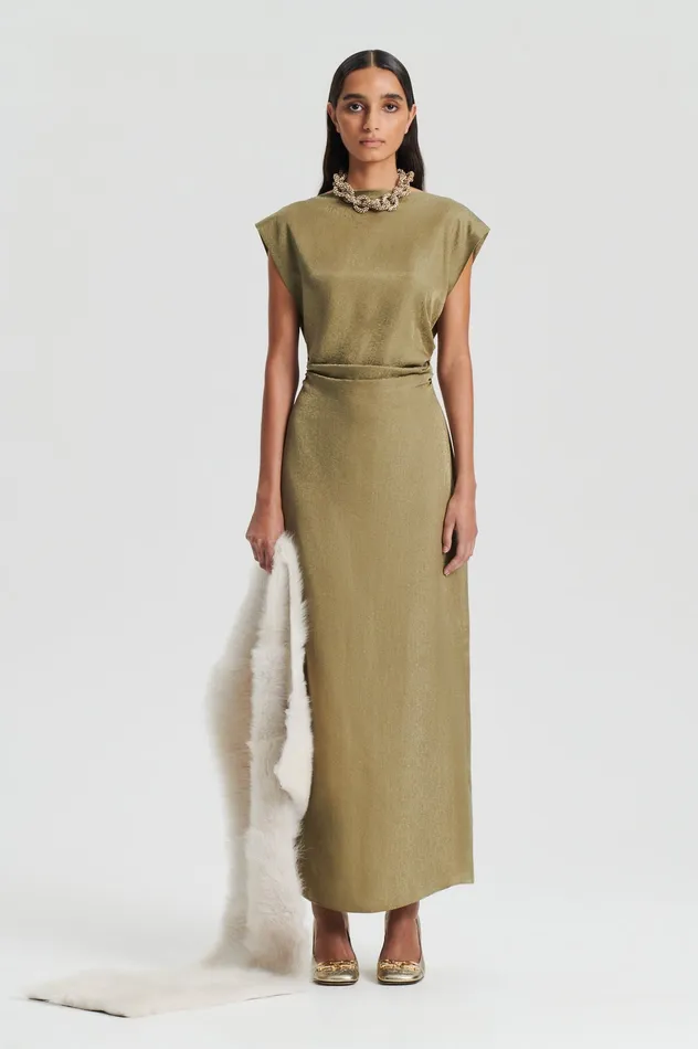 Dresses SILK JACQUARD DRESS OLIVE Scanlan Theodore Women
