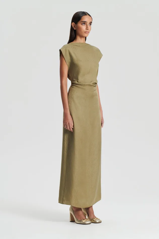 Dresses SILK JACQUARD DRESS OLIVE Scanlan Theodore Women Dresses SILK JACQUARD DRESS OLIVE Scanlan Theodore Women