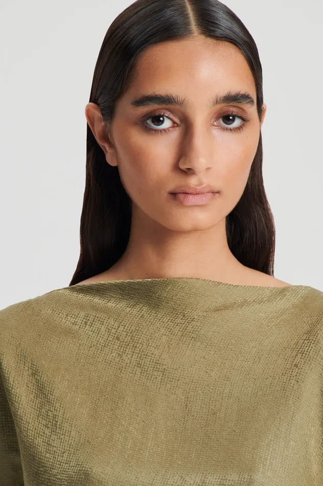 Dresses SILK JACQUARD DRESS OLIVE Scanlan Theodore Women Dresses SILK JACQUARD DRESS OLIVE Scanlan Theodore Women