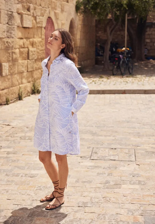 Dresses Women FYNCHHATTON Patterned Midi Dress With A Kent Collar Light Bluesummer Red