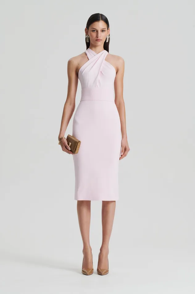Dresses Women Scanlan Theodore CREPE KNIT WRAP NECK DRESS ANGEL