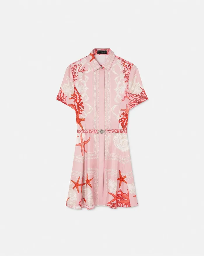 Dresses Women Versace Barocco Sea Silk Shirt Dress Pinkprint
