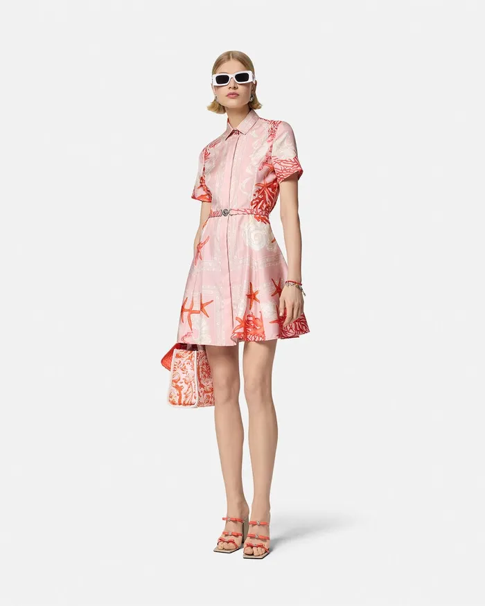 Dresses Women Versace Barocco Sea Silk Shirt Dress Pinkprint