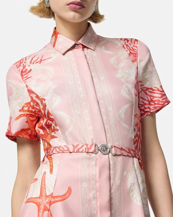 Dresses Women Versace Barocco Sea Silk Shirt Dress Pinkprint