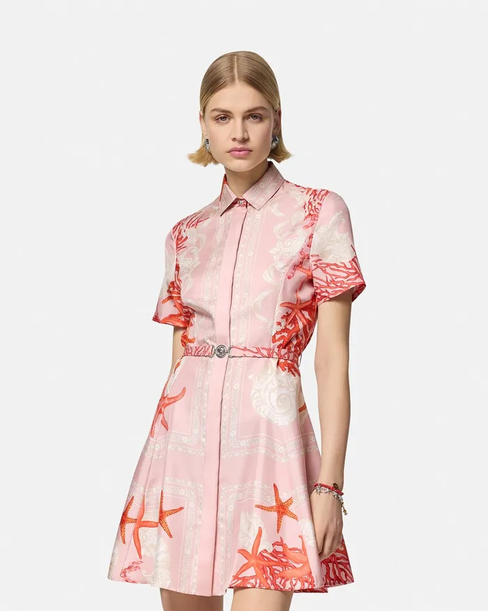 Dresses Women Versace Barocco Sea Silk Shirt Dress Pinkprint