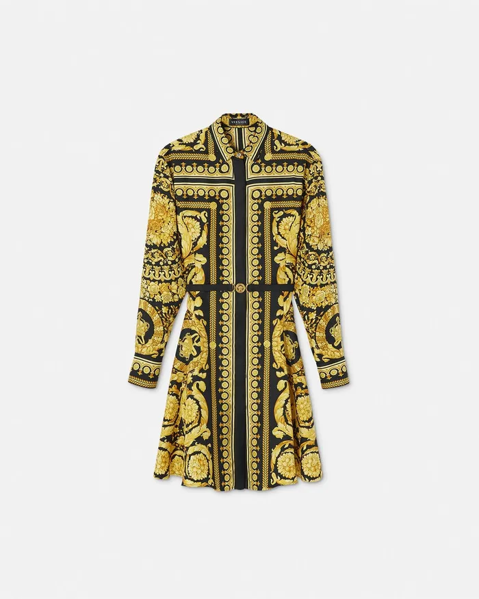 Dresses Women Versace Barocco Silk Shirt Mini Dress Blackprint