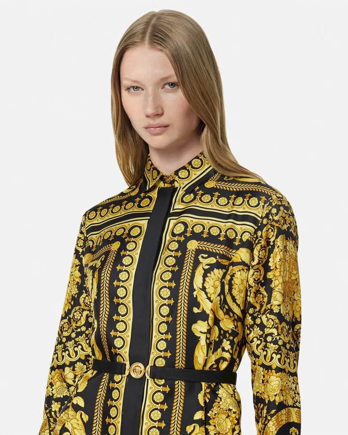 Dresses Women Versace Barocco Silk Shirt Mini Dress Blackprint