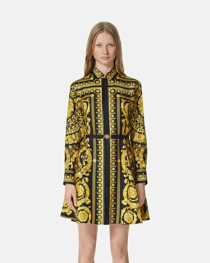 Dresses Women Versace Barocco Silk Shirt Mini Dress Blackprint