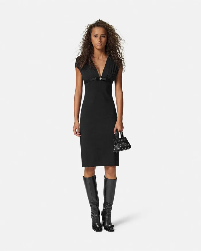 Dresses Women Versace DeepNeck Cady Fitted Midi Dress Black